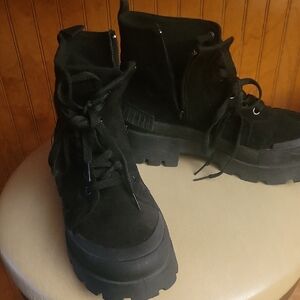Black Chunky Lace-Up Boots Worn Once